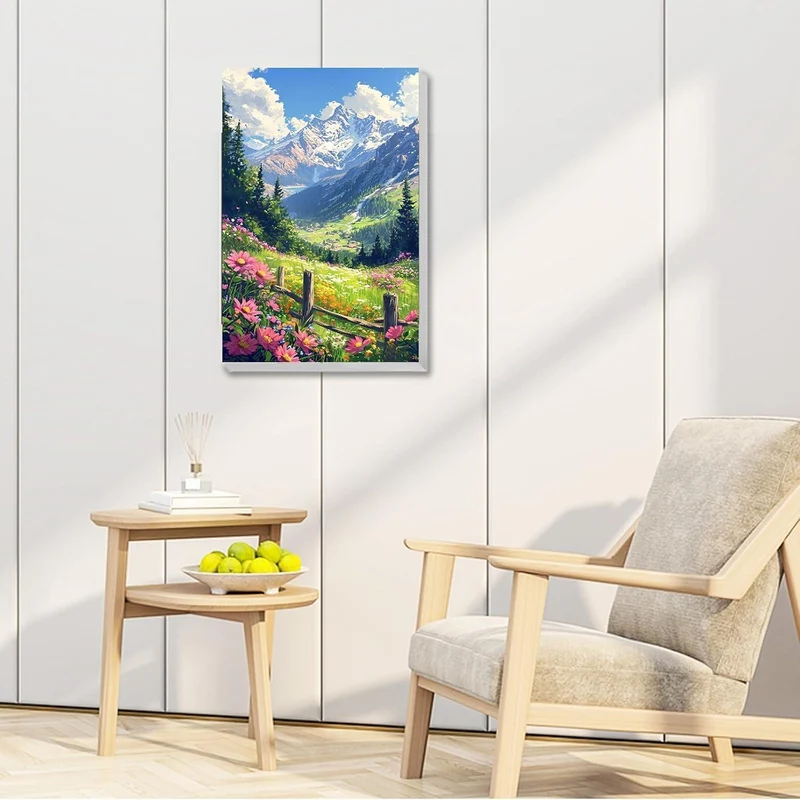 Malen nach Zahlen Berge mit Rahmen – Landschaftsbild DIY Set