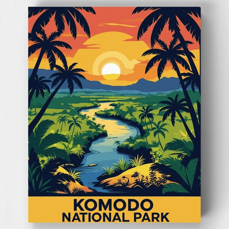 Komodo National Park Jungle River Sunset - Paint by Numbers Kit
