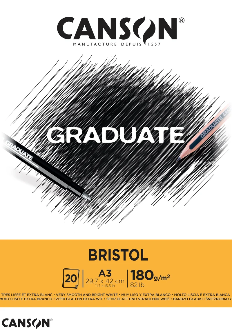 CANSON Graduate Bristol blok za crtanje 180 g/m² - 20 listova, A3, lijepljen