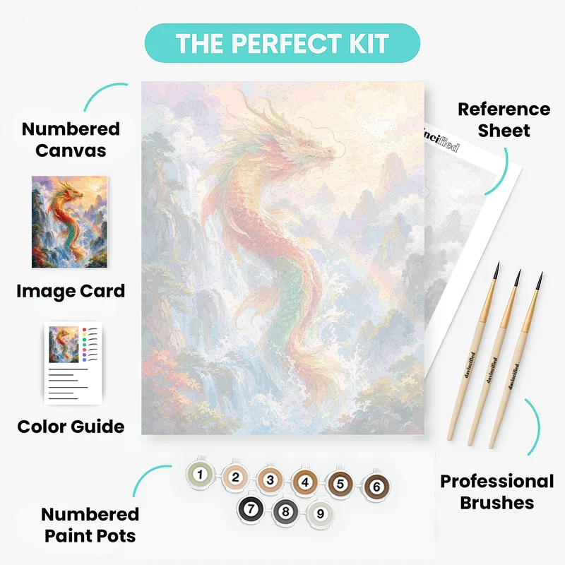 Rainbow Waterfall Dragon - Paint by Numbers Kit