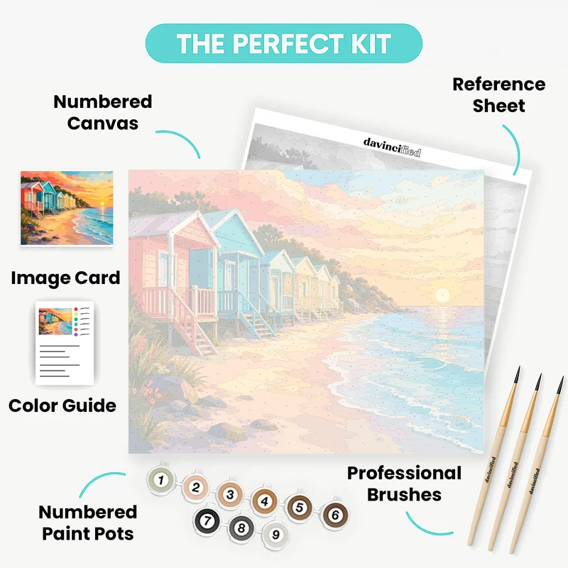 Rainbow Beach Huts at Sunset - Paint by Numbers Kit