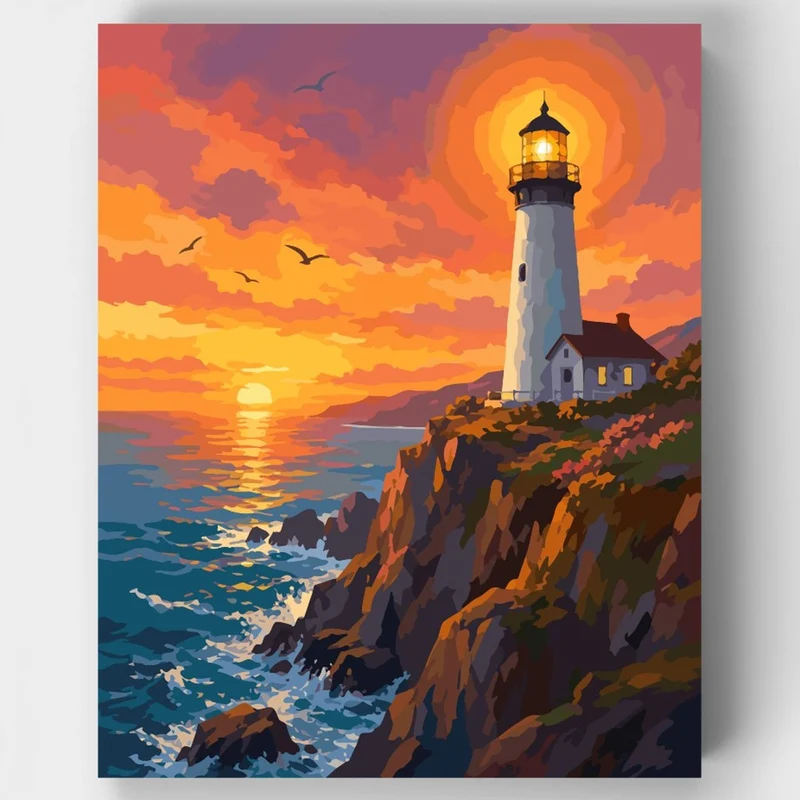Cliffside Lighthouse Beacon - Paint by Numbers Kit