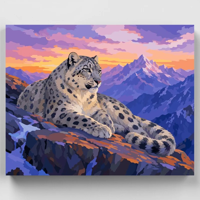 Snow Leopard's Mountain Perch - Paint by Numbers Kit