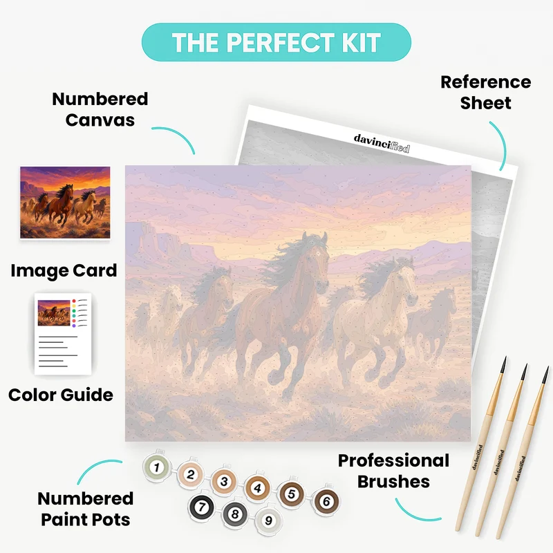 Wild Mustangs at Sunset - Paint by Numbers Kit