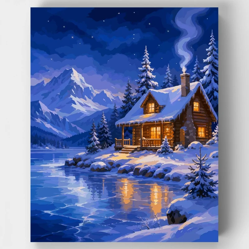 Snowbound Cabin Glow - Paint by Numbers Kit