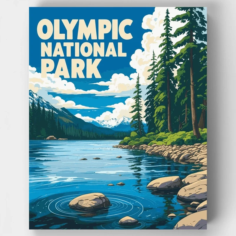 Olympic National Park Crystal Lake & Pine Forest - Paint by Numbers Kit
