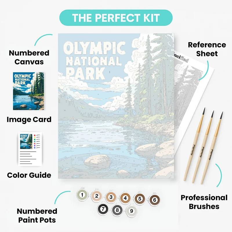 Olympic National Park Crystal Lake & Pine Forest - Paint by Numbers Kit