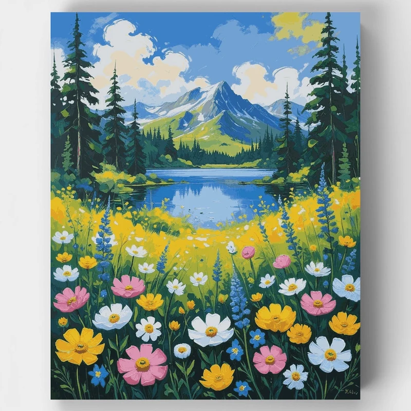 Mount Rainier National Park Wildflower Meadow - Paint by Numbers Kit