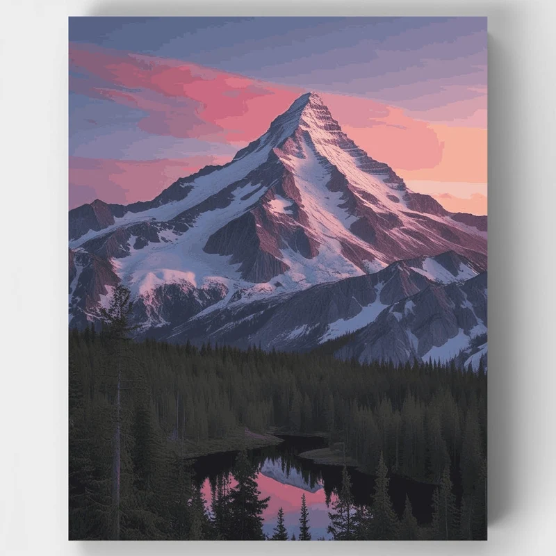 Mount Rainier National Park Sunset Reflection - Paint by Numbers Kit