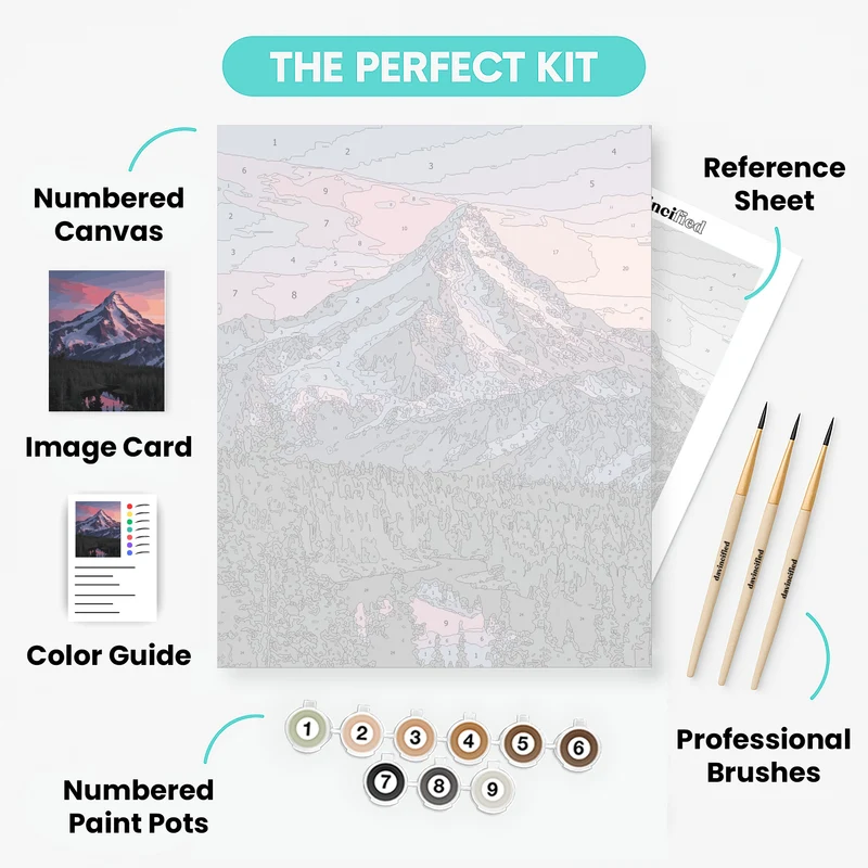 Mount Rainier National Park Sunset Reflection - Paint by Numbers Kit