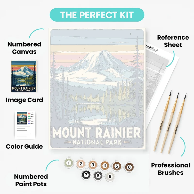 Mount Rainier National Park Lake Reflection Sunset - Paint by Numbers Kit