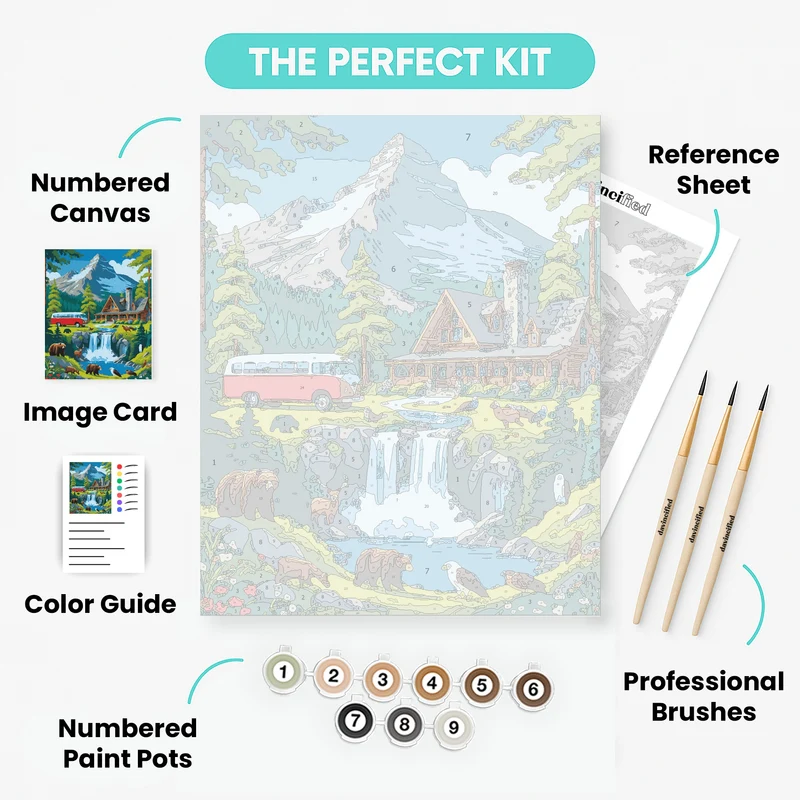 Mount Rainier National Park Wildlife Lodge & Waterfall - Paint by Numbers Kit