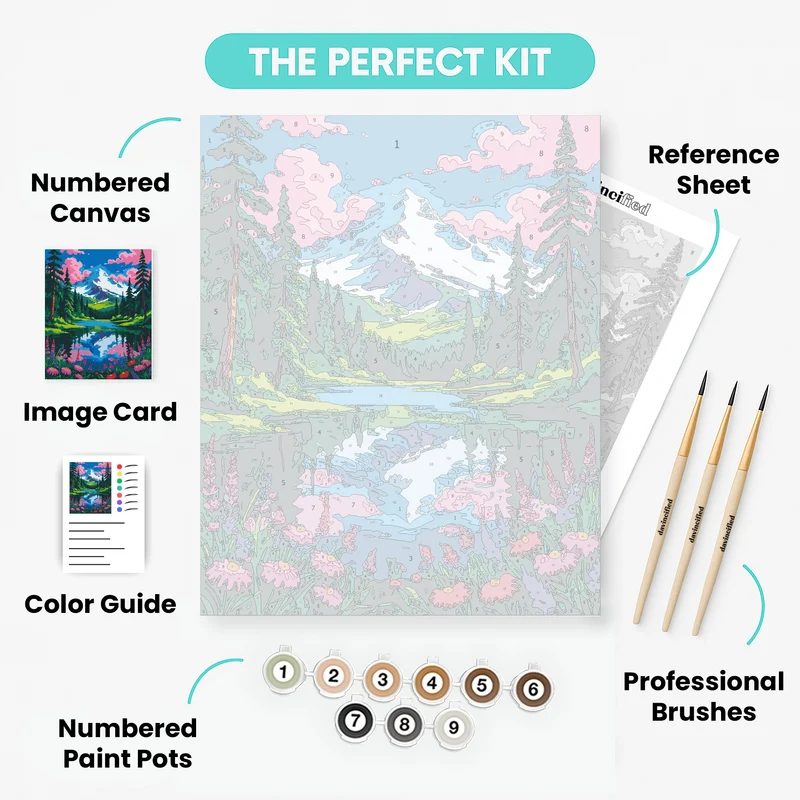 Mount Rainier National Park Wildflower Lake Reflection - Paint by Numbers Kit