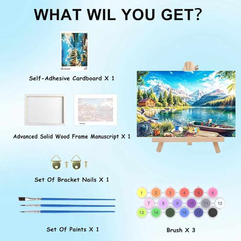 Malen nach Zahlen Berge mit Rahmen – Landschaftsbild DIY Set