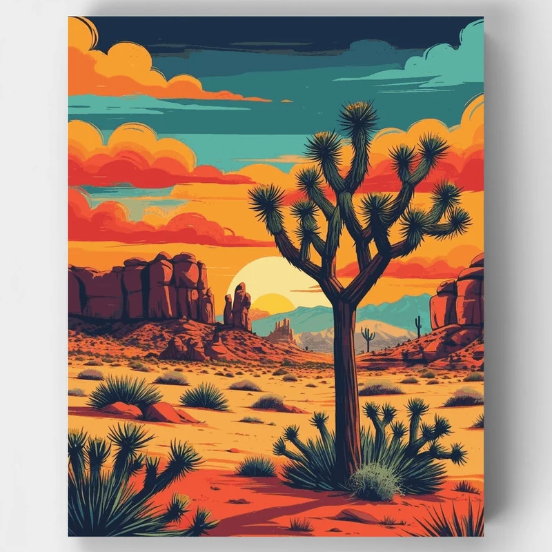 Joshua Tree National Park Fiery Desert Cloudscape - Paint by Numbers Kit