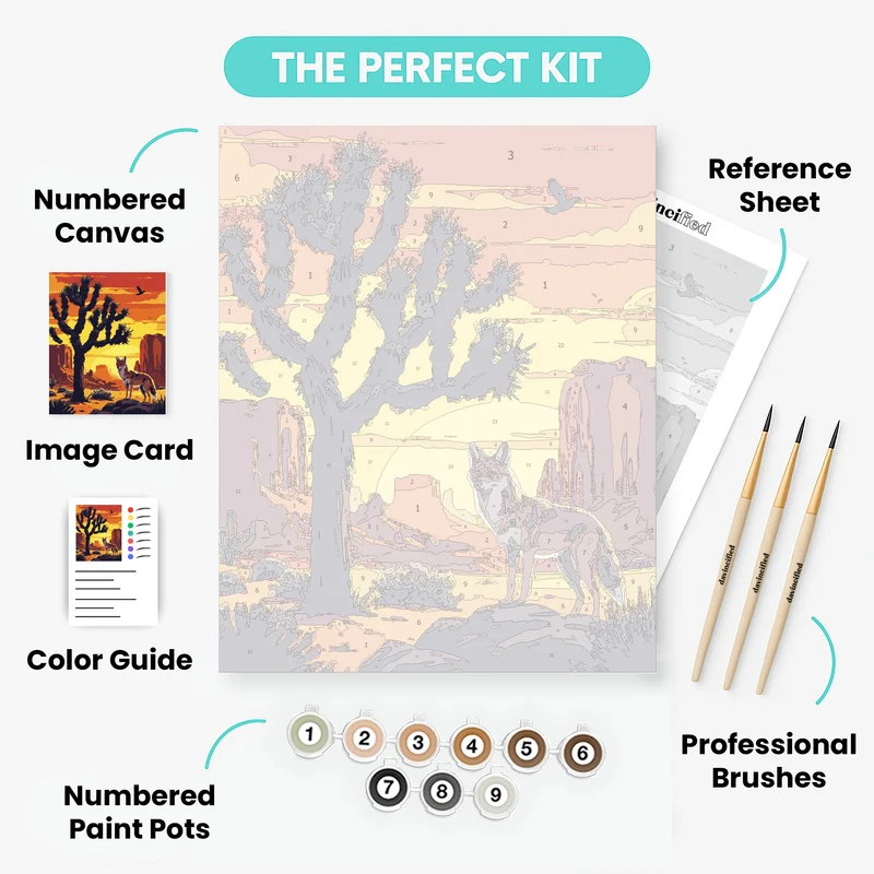 Joshua Tree National Park Coyote at Golden Sunset - Paint by Numbers Kit