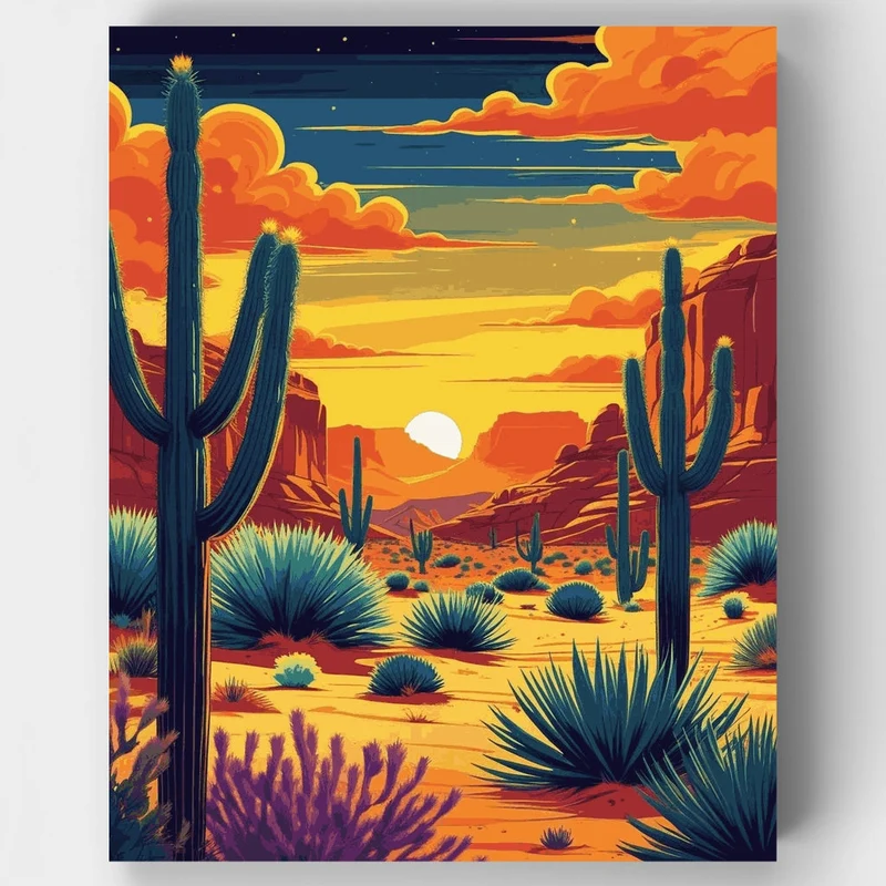 Joshua Tree National Park Blazing Desert Twilight - Paint by Numbers Kit