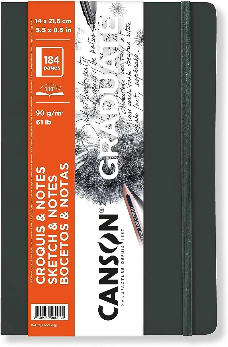 Μπλοκ σχεδίου Canson Graduate Art Book 90 g/m² 184 φύλλα 14 x 21,6 cm μαλακό εξώφυλλο Dark Grey