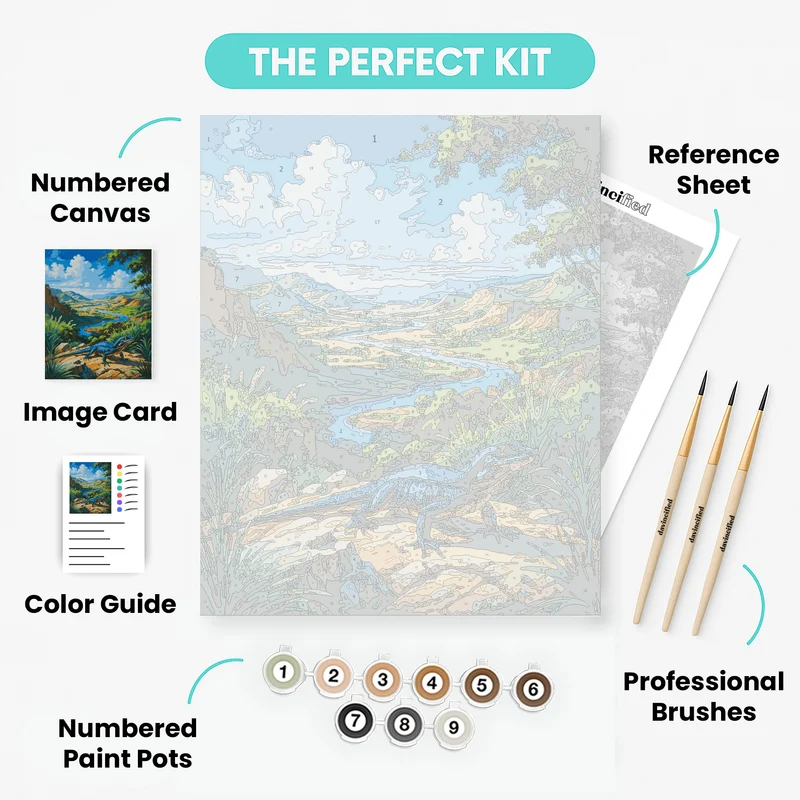Komodo National Park Blue Lizard Canyon River Vista - Paint by Numbers Kit
