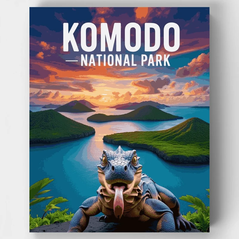 Komodo National Park Dragon Island Sunset Vista - Paint by Numbers Kit