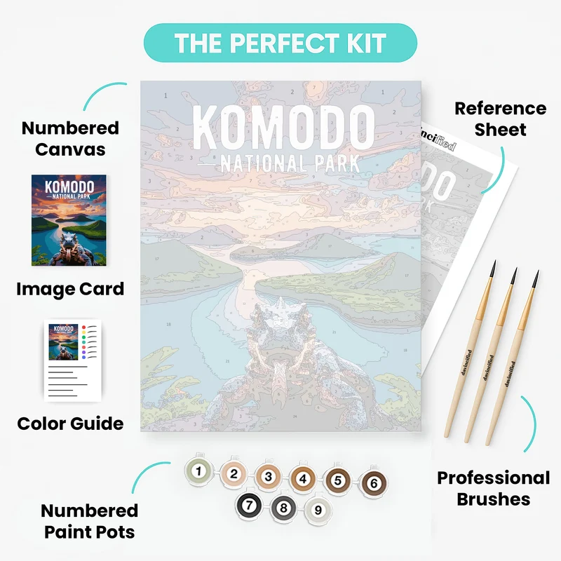 Komodo National Park Dragon Island Sunset Vista - Paint by Numbers Kit