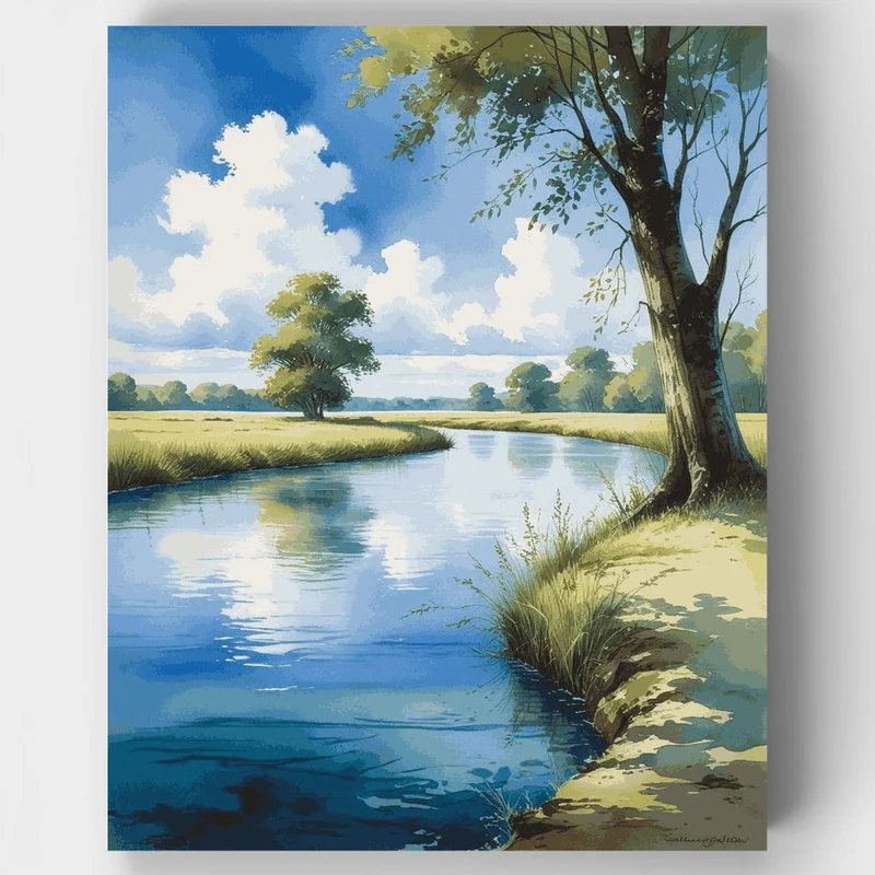 Okavango Delta Sunlit River Meadow Serenity - Paint by Numbers Kit