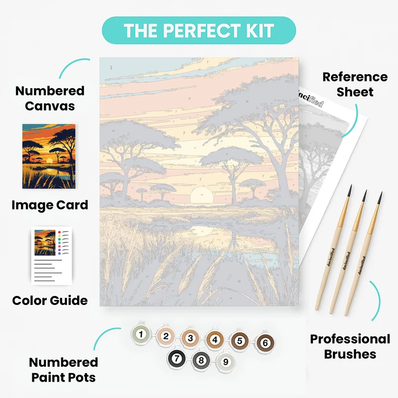 Okavango Delta Acacia Twilight Waterhole Reflection - Paint by Numbers Kit