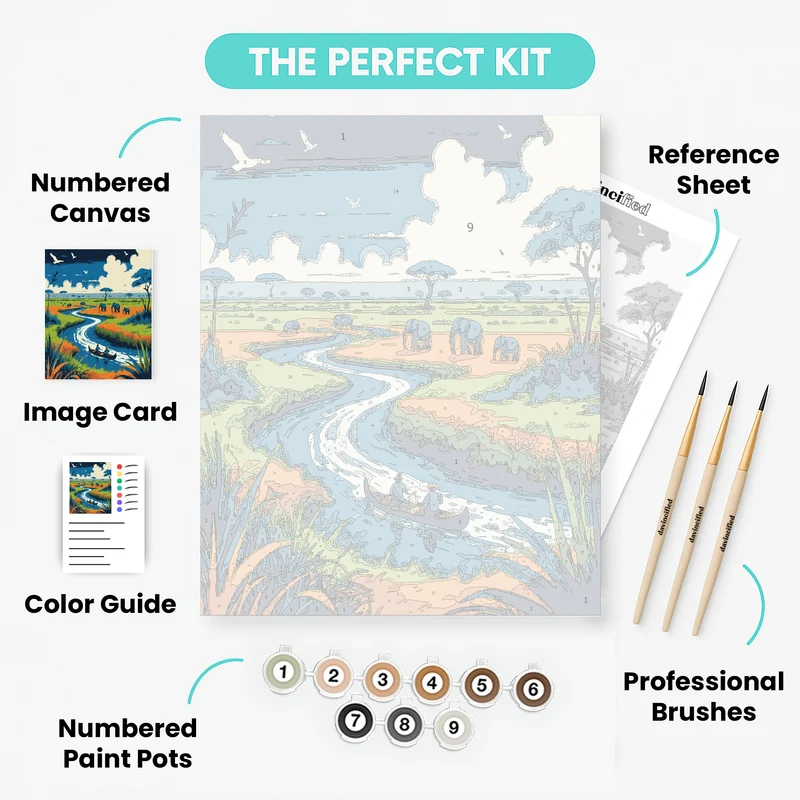Okavango Delta Elephant Safari Canoe Journey - Paint by Numbers Kit