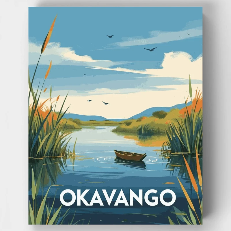 Okavango Delta Reed Channel Rowboat - Paint by Numbers Kit