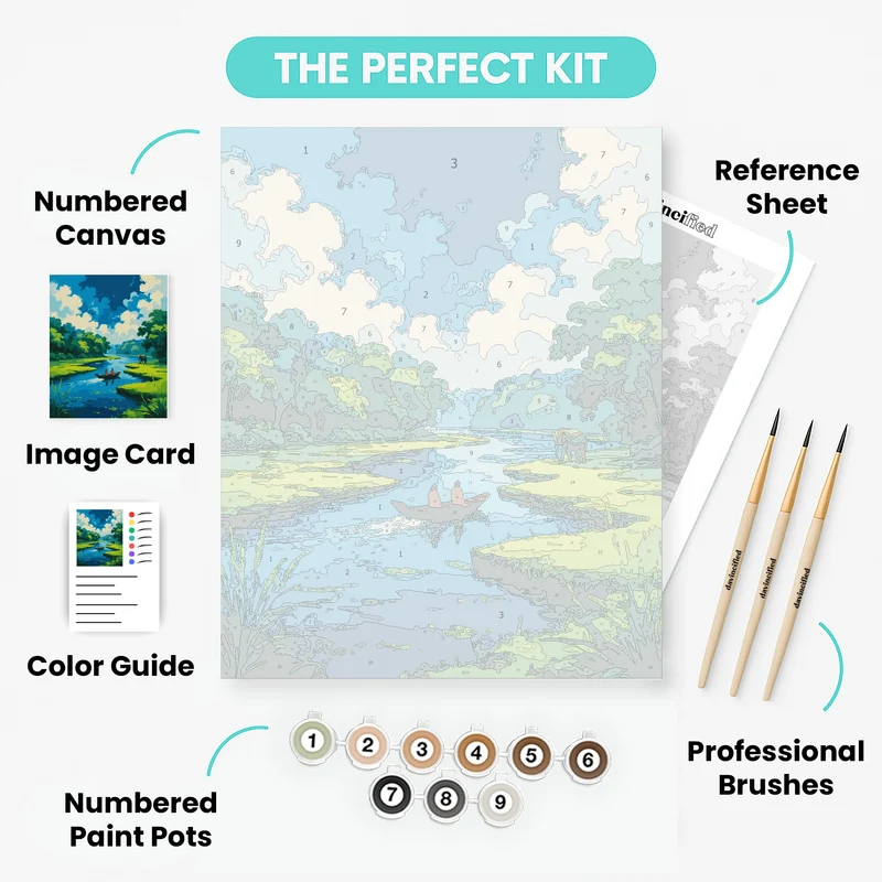 Okavango Delta Elephant River Mokoro Adventure - Paint by Numbers Kit