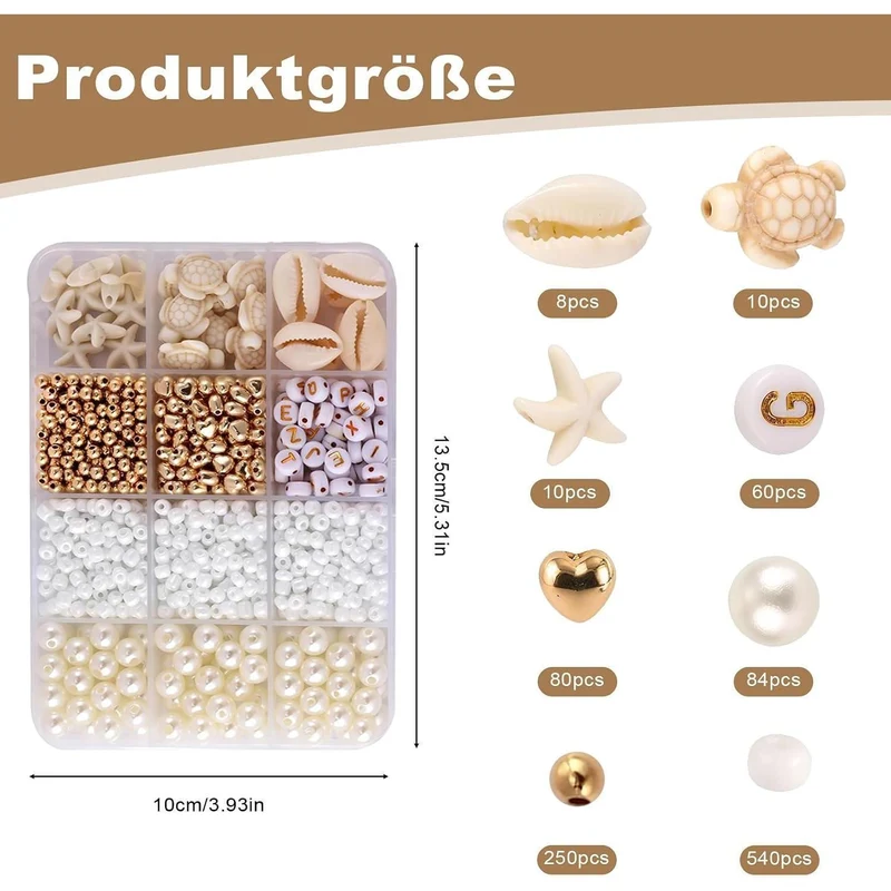 Perlen Set 1042 Teile DIY Schmuck Basteln Muschel Herz Schildkröte