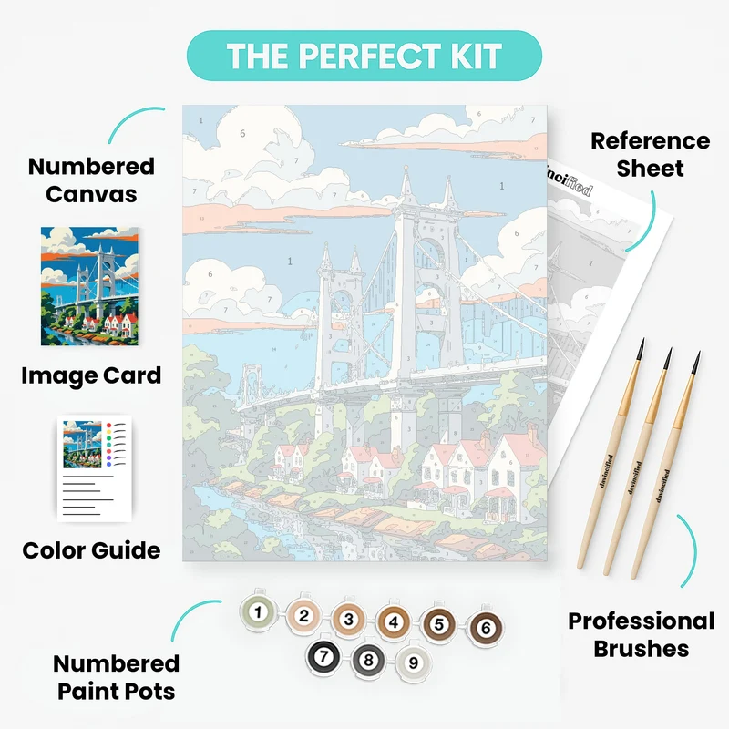 Bristol Clifton Bridge and Riverside Cottages - Paint by Numbers Kit