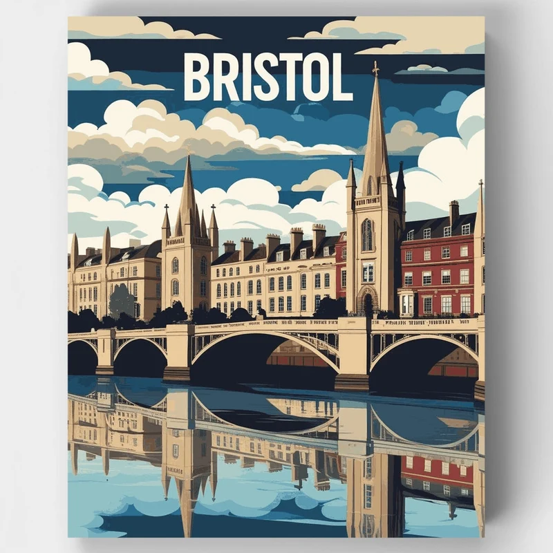 Bristol City Bridge and Waterfront Reflection - Paint by Numbers Kit