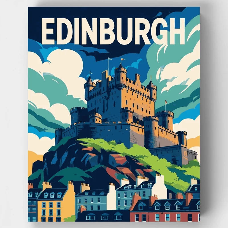 Edinburgh Castle Travel Poster - Paint by Numbers Kit