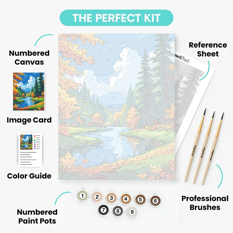 Autumn River Forest Scene - Paint by Numbers Kit