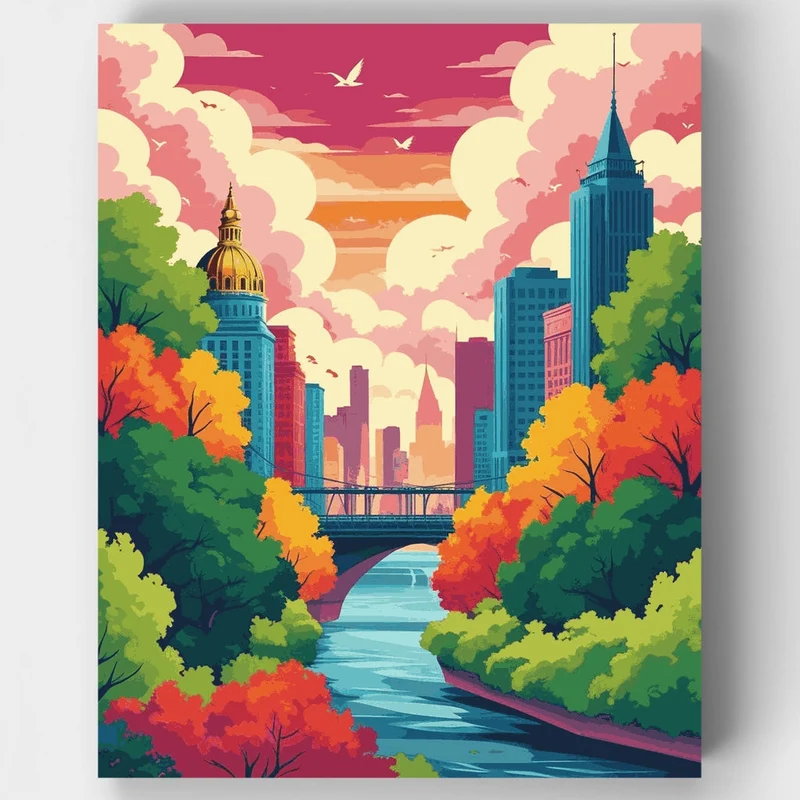 City Skyline Autumn Escape - Paint by Numbers Kit