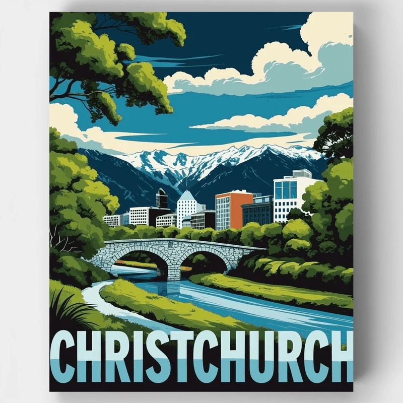 Christchurch River & Mountain Skyline - Paint by Numbers Kit