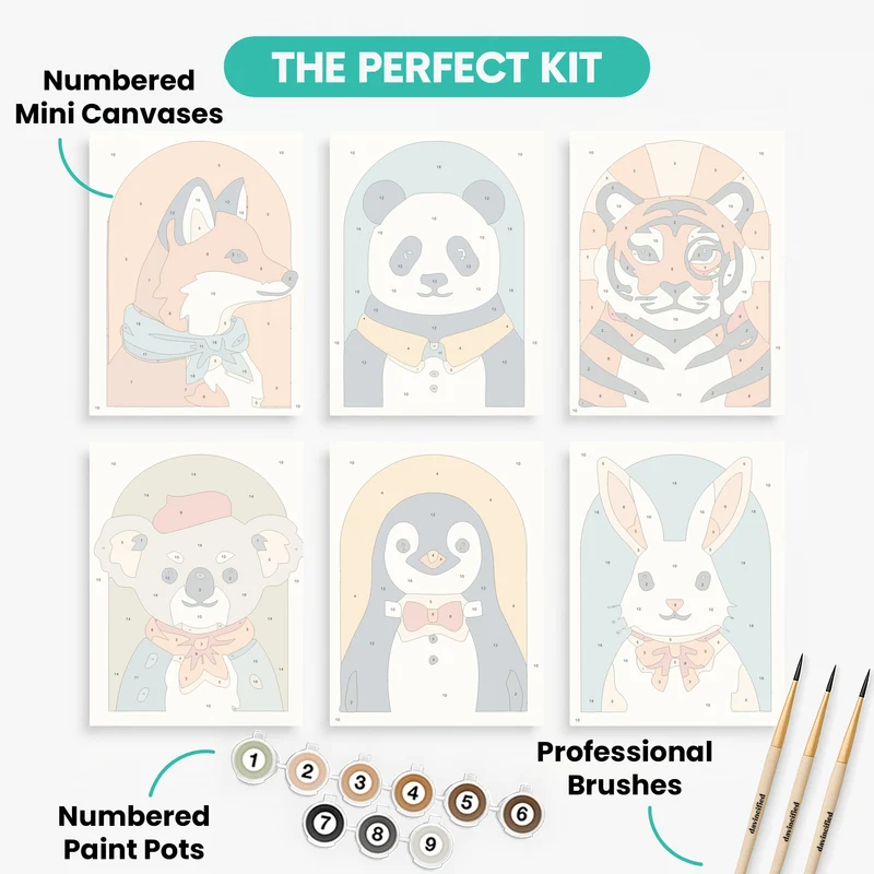 Dressed Animals Portrait - Mini Paint by Numbers Set