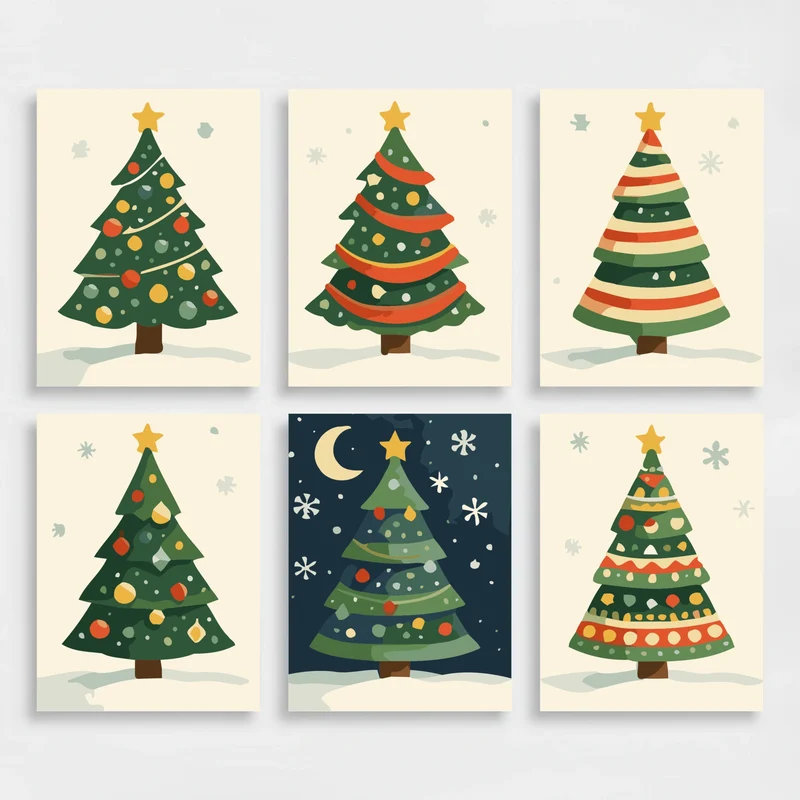 Festive Holiday Fir Trees - Mini Paint by Numbers Set