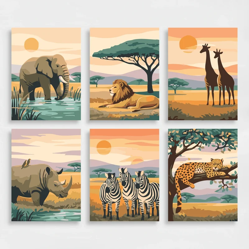 African Safari Wildlife - Mini Paint by Numbers Set