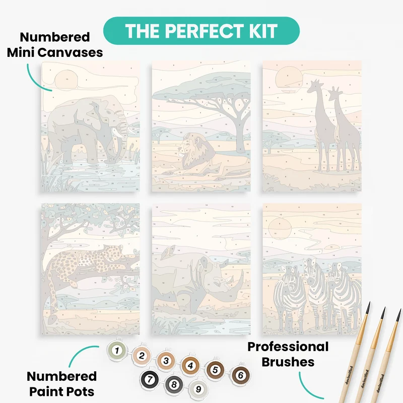 African Safari Wildlife - Mini Paint by Numbers Set
