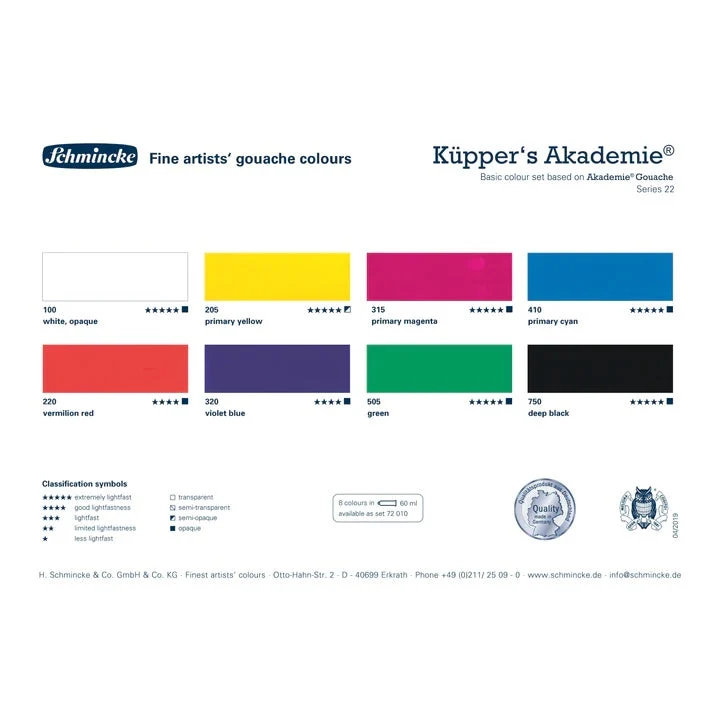 Komplet osnovnih gvaš barv Schmincke AKADEMIE 8 x 60 ml