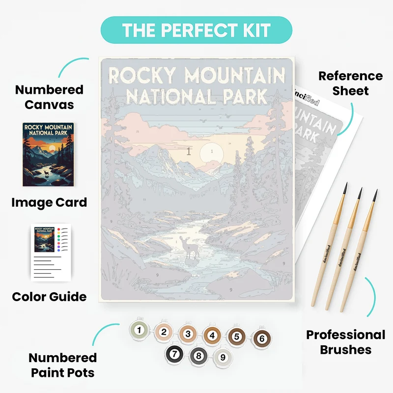 Rocky Mountain National Park Sunset Stag Creek Crossing - Paint by Numbers Kit