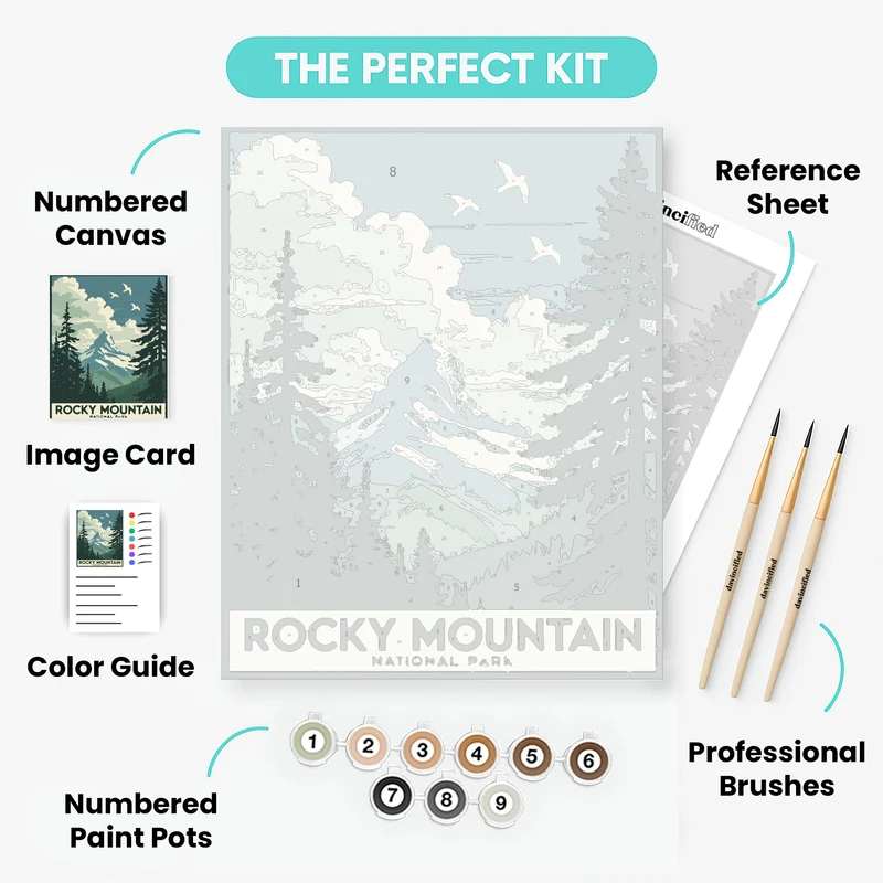 Rocky Mountain National Park Snow-Capped Peak Forest Vista - Paint by Numbers Kit