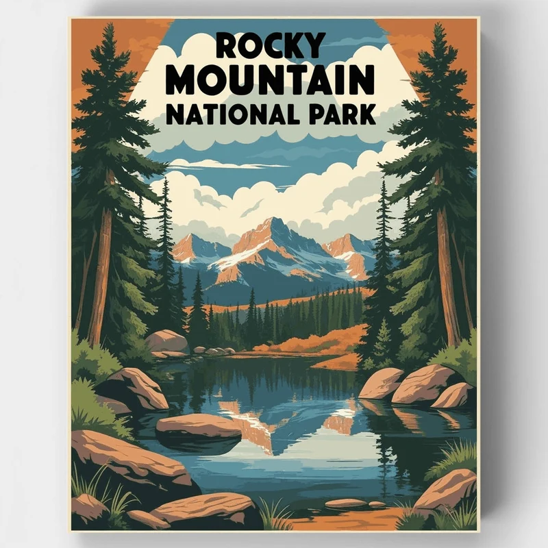 Rocky Mountain National Park Forest Lake Panorama - Paint by Numbers Kit