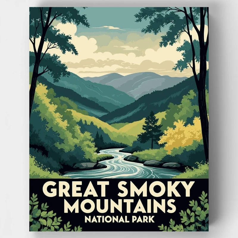 Great Smoky Mountains National Park Winding Creek Valley - Paint by Numbers Kit
