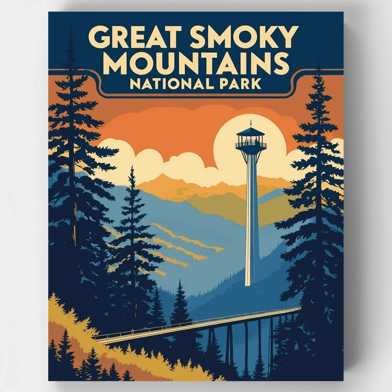 Great Smoky Mountains National Park Observation Tower Sunset - Paint by Numbers Kit