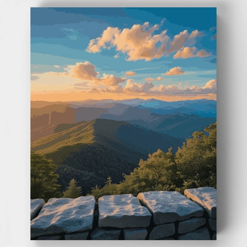 Great Smoky Mountains National Park Summit Overlook at Sunset - Paint by Numbers Kit