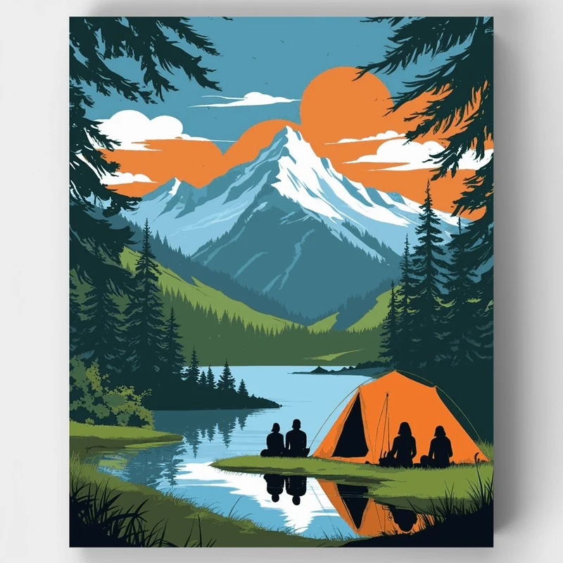 Great Smoky Mountains National Park Lakeside Camping at Sunset - Paint by Numbers Kit
