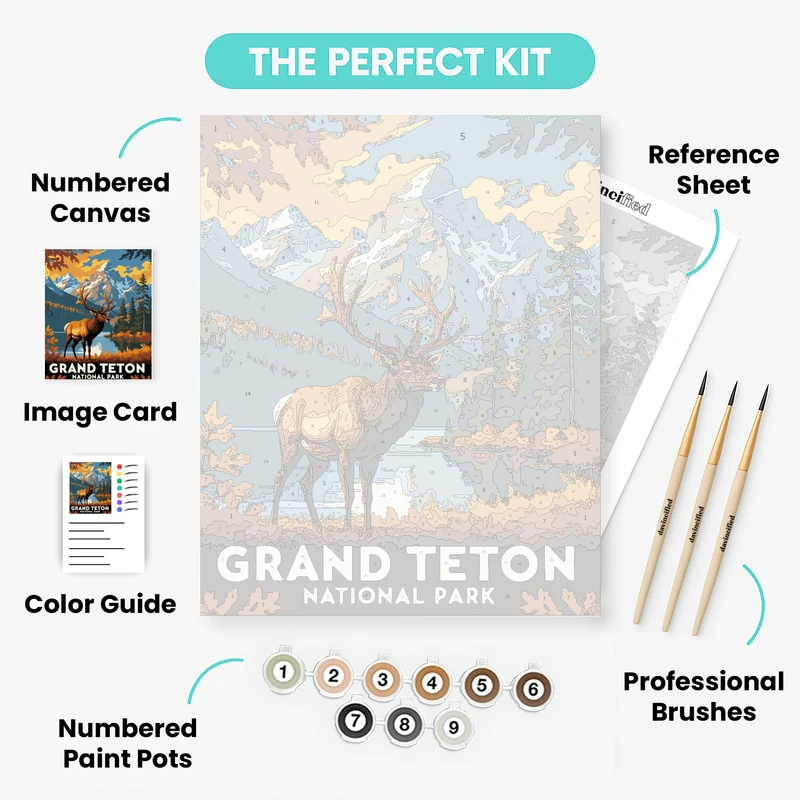 Grand Teton National Park Elk by the Lake in Autumn - Paint by Numbers Kit